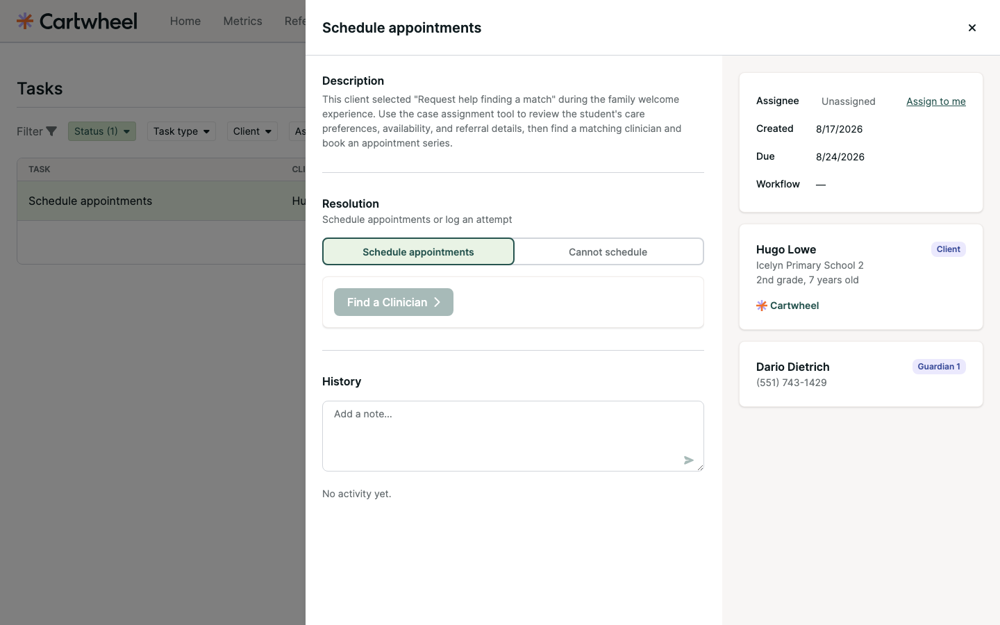 Main-branch task drawer before explicit claiming