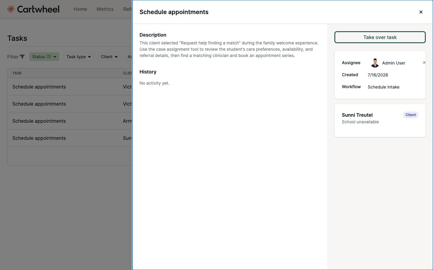 Task owned by another user with Take over task